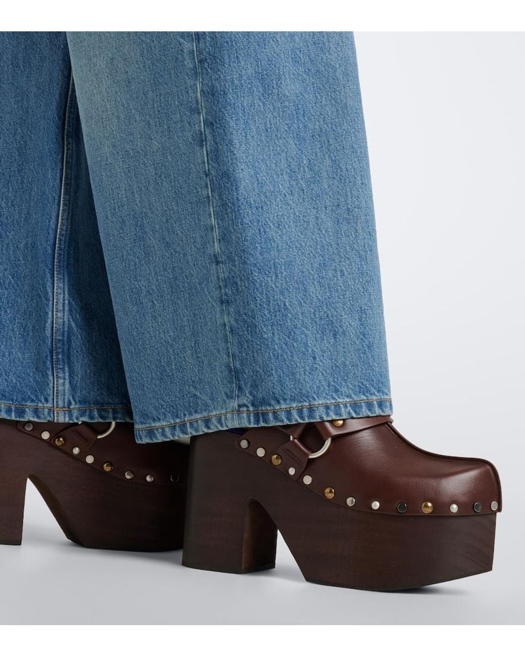 Chloé Brown Talis Leather Platform Clogs