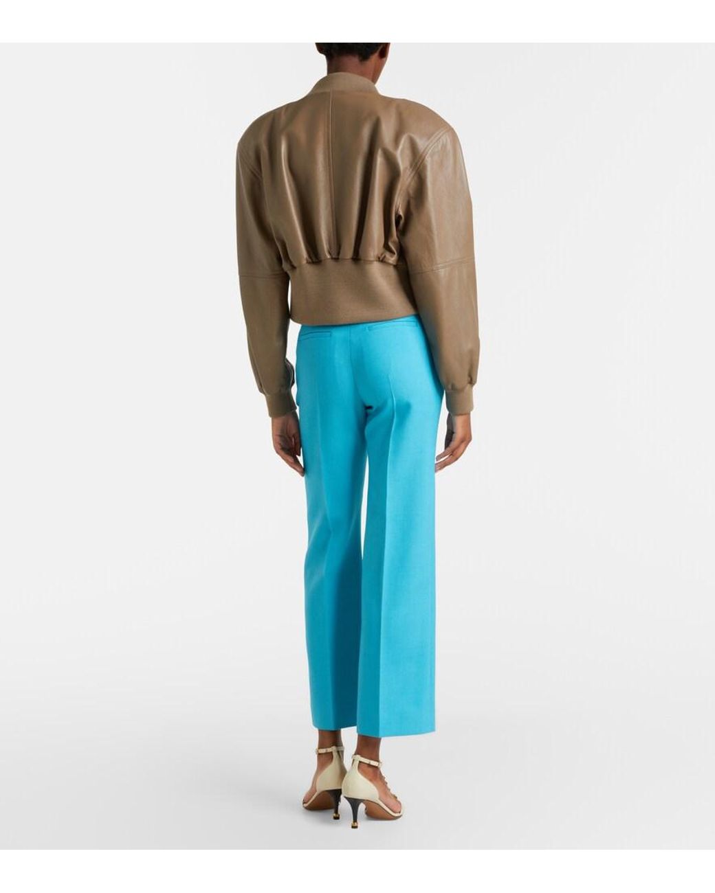 Chloé Blue Cropped Virgin Wool Crepe Straight Pants