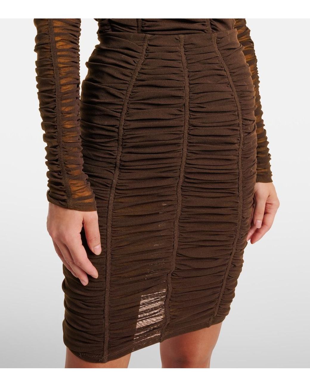 The Attico Brown Ruched High-Rise Jersey Miniskirt
