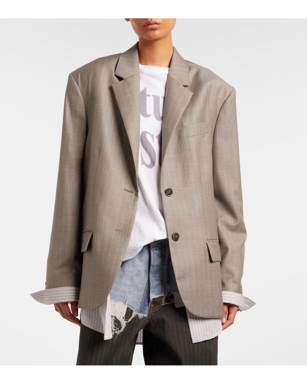 Acne Gray Striped Wool Jacket