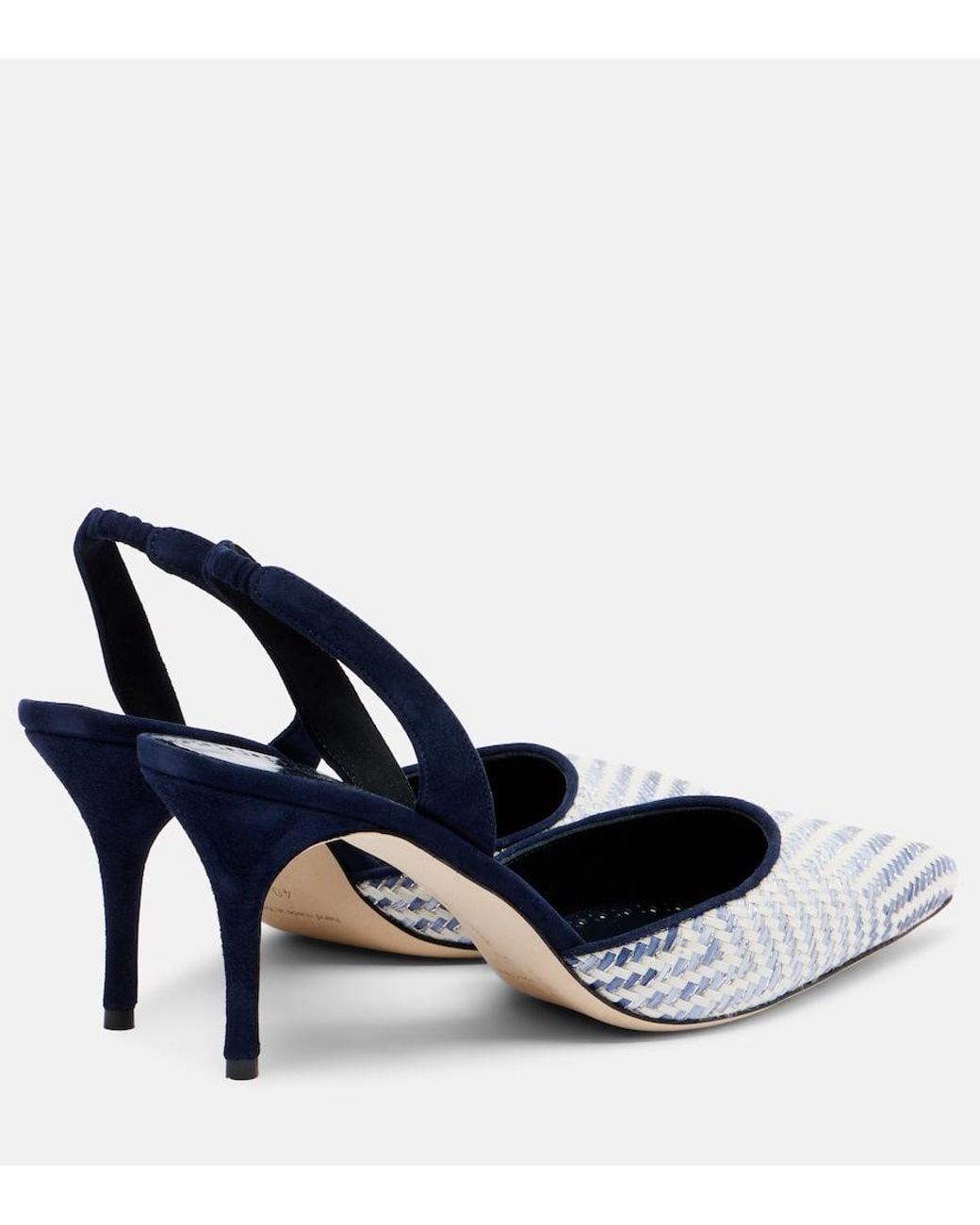 Manolo Blahnik Blue Carolyne 70 Raffia Slingback Pumps