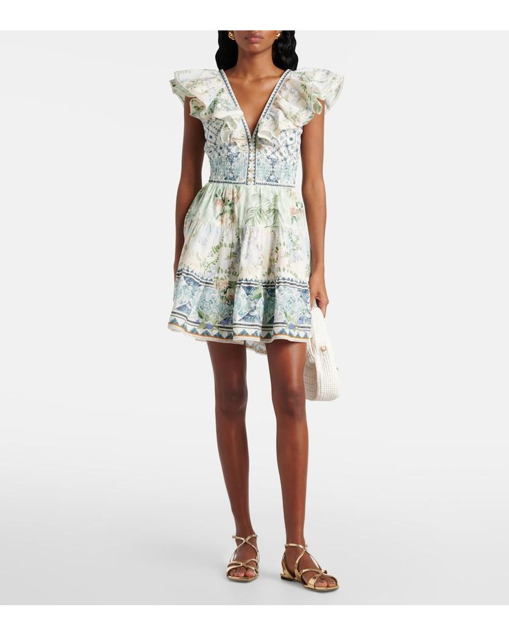 Camilla White Crystal-Embellished Cotton Minidress