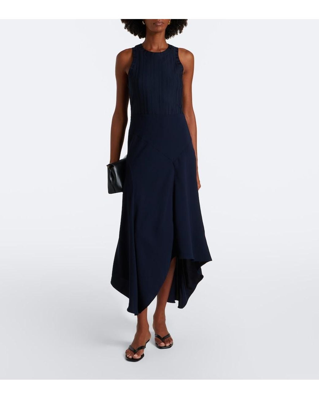 Veronica Beard Blue Thalissa Draped Ribbed-Knit Midi Dress