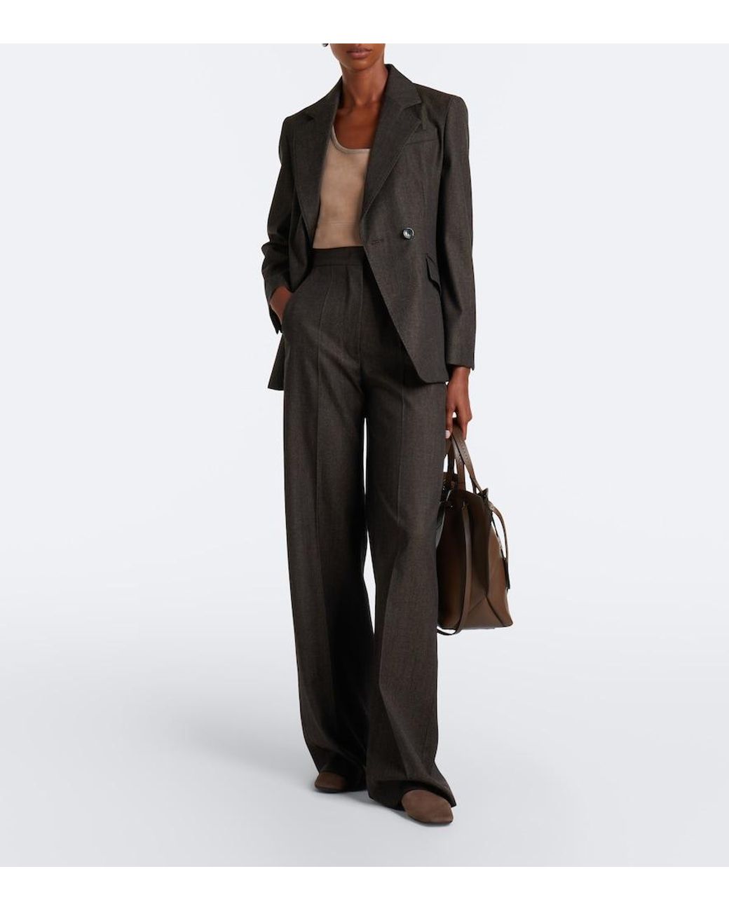 Max Mara Brown Wool And Cashmere-Paneled Suede Top