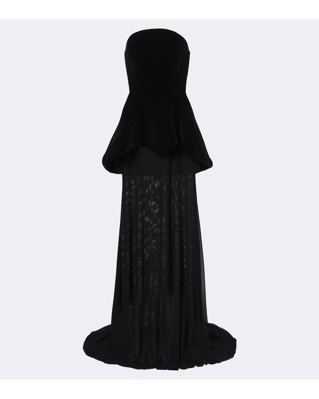 David Koma Black Peplum Strapless Gown