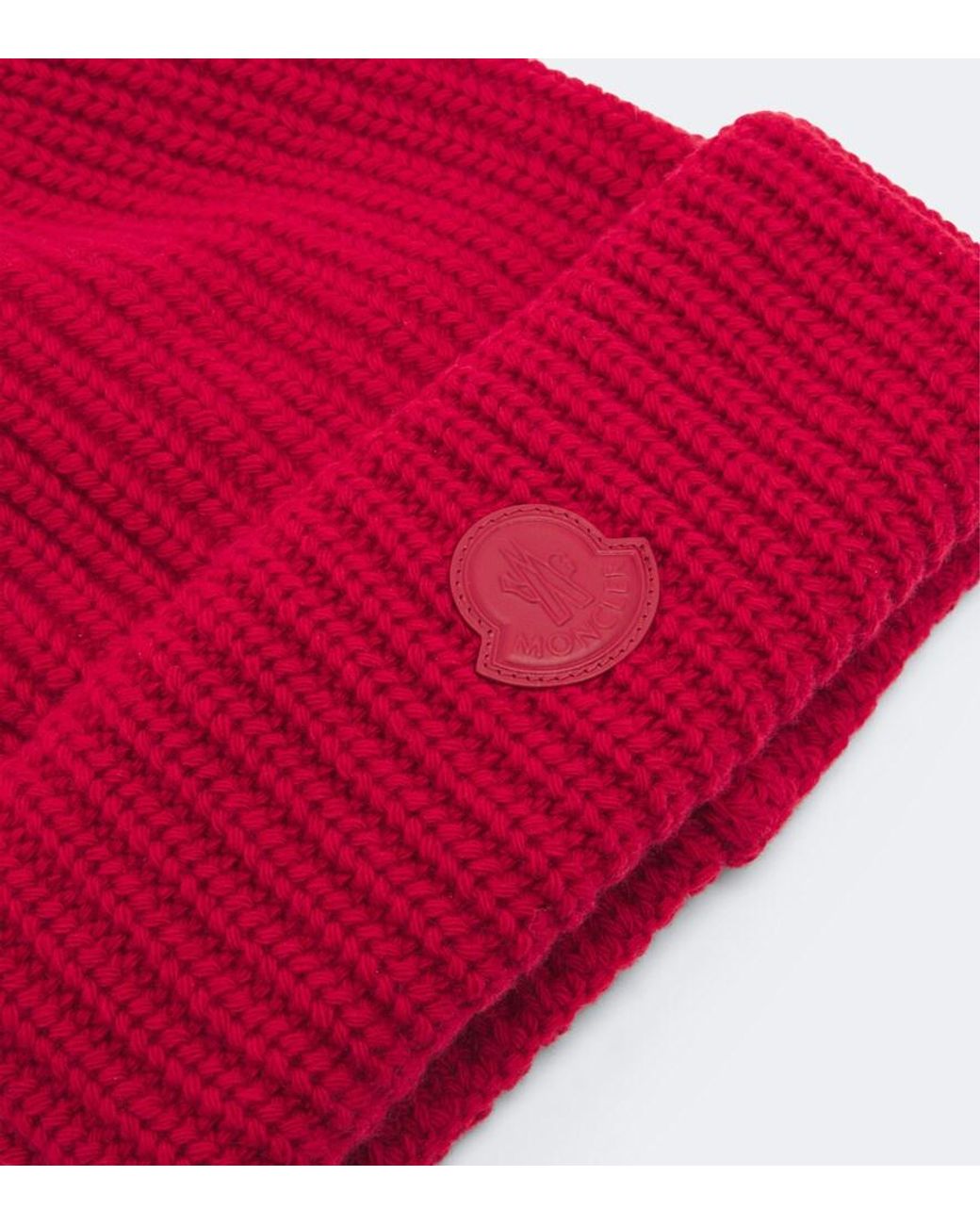 Moncler Red Logo Ribbed-Knit Cashmere Beanie