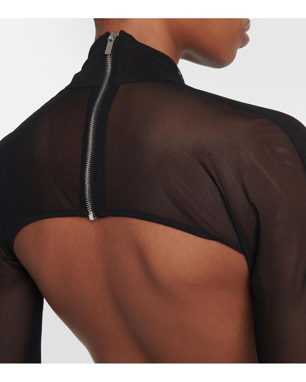 David Koma Gray Cutout Mesh Bodysuit