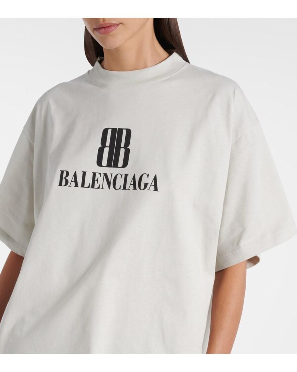 Balenciaga White Relaxed Fit Cropped T-Shirt