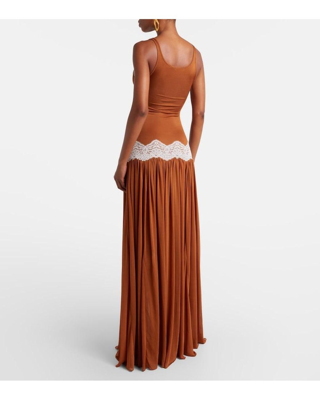 Christopher Esber Brown Cutout Lace-Trimmed Gown