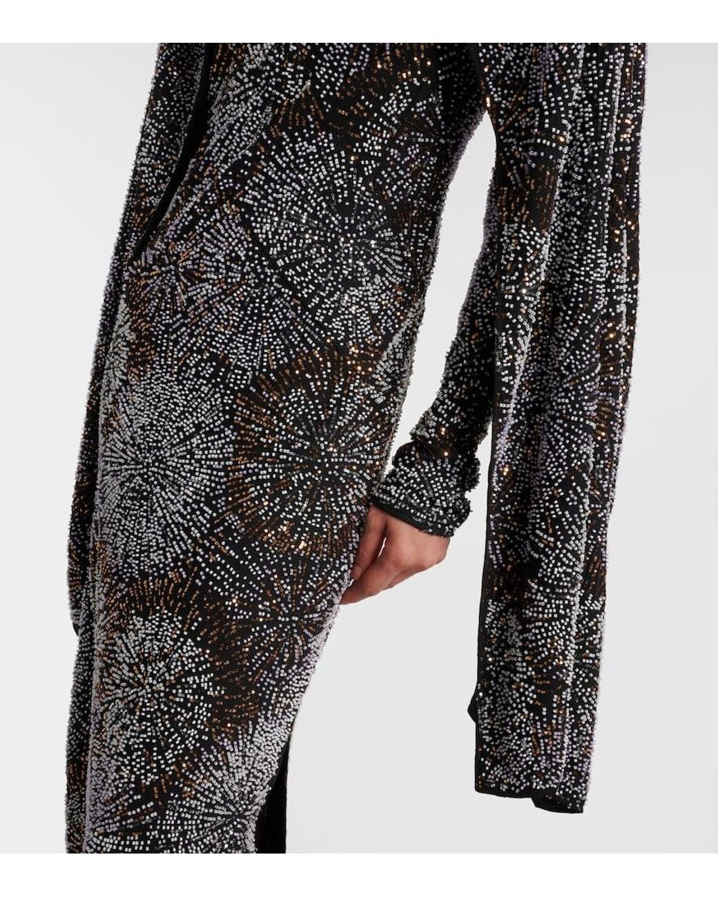 Rabanne Gray Embellished Caped Gown