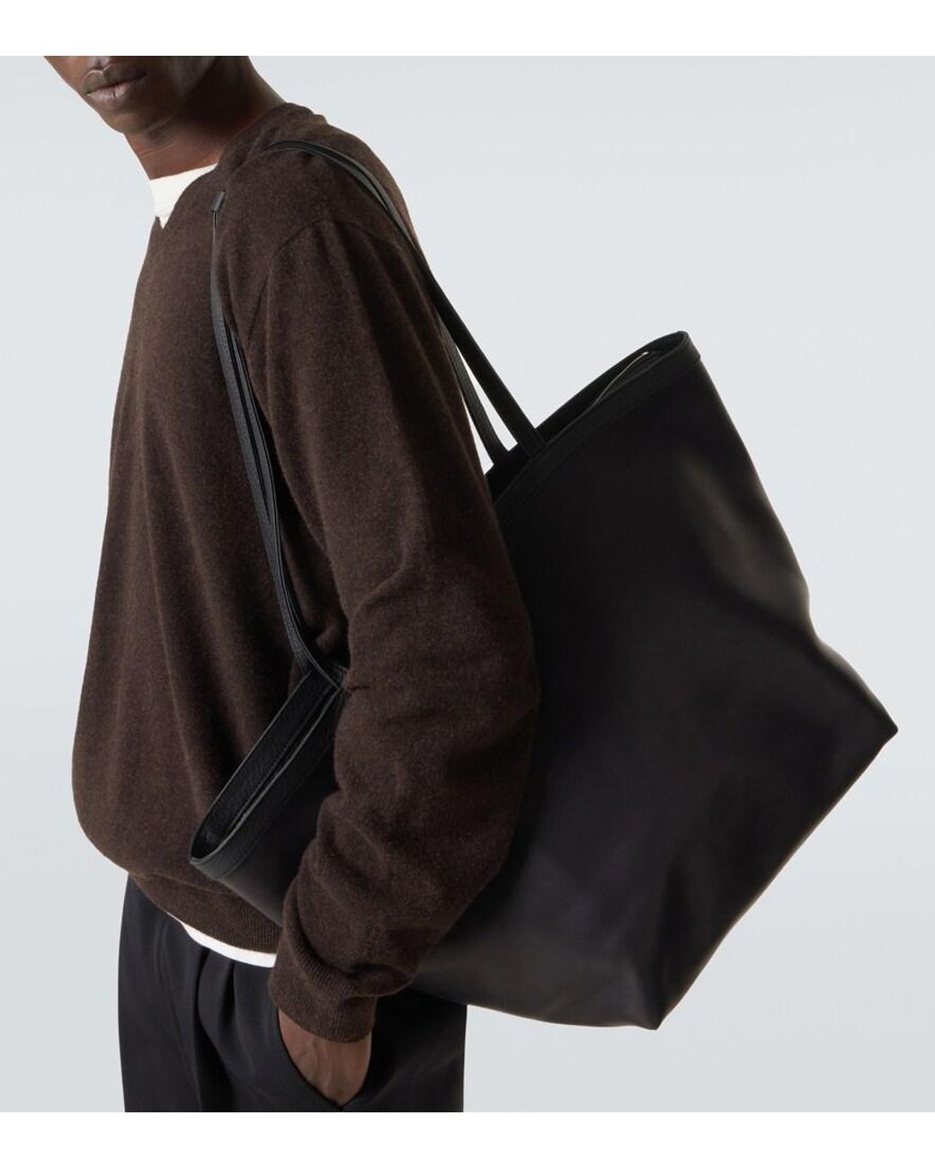 The Row Black Park Xl Leather Tote Bag for men