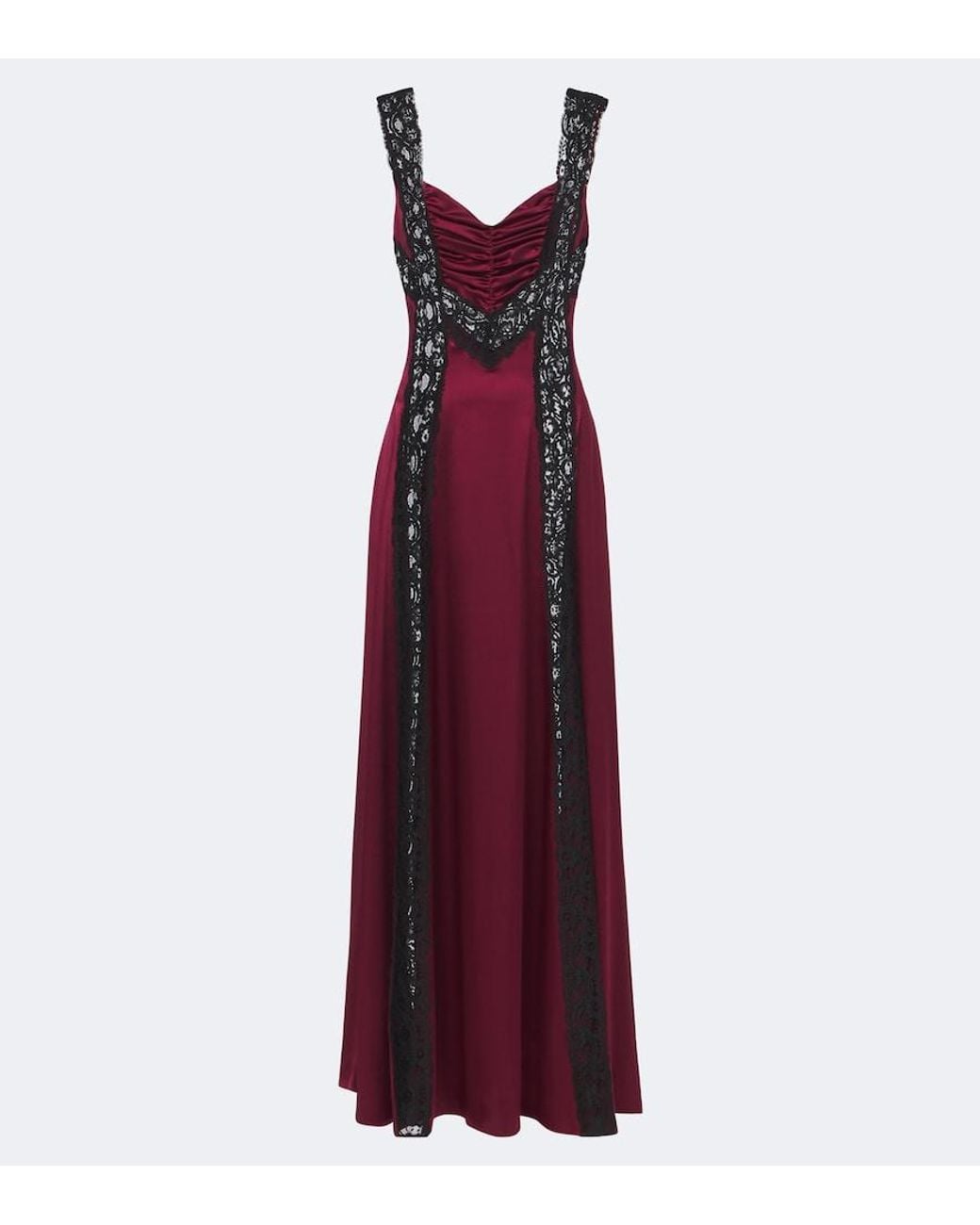 Rodarte Purple Ruched Lace-Trimmed Silk Satin Gown
