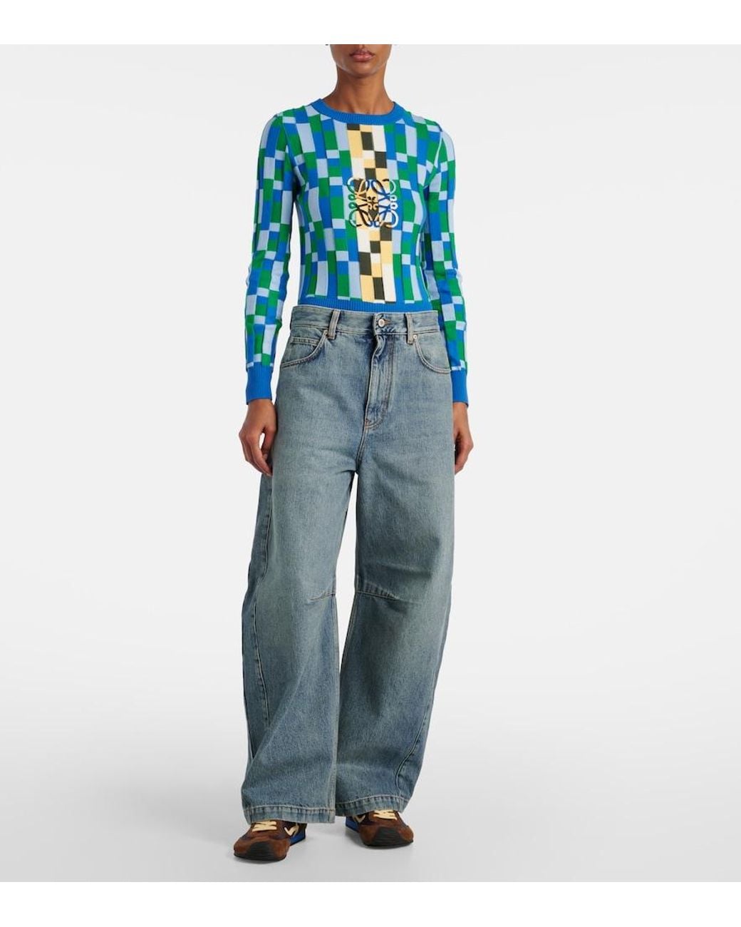Loewe Blue Anagram Barrel-Leg Jeans