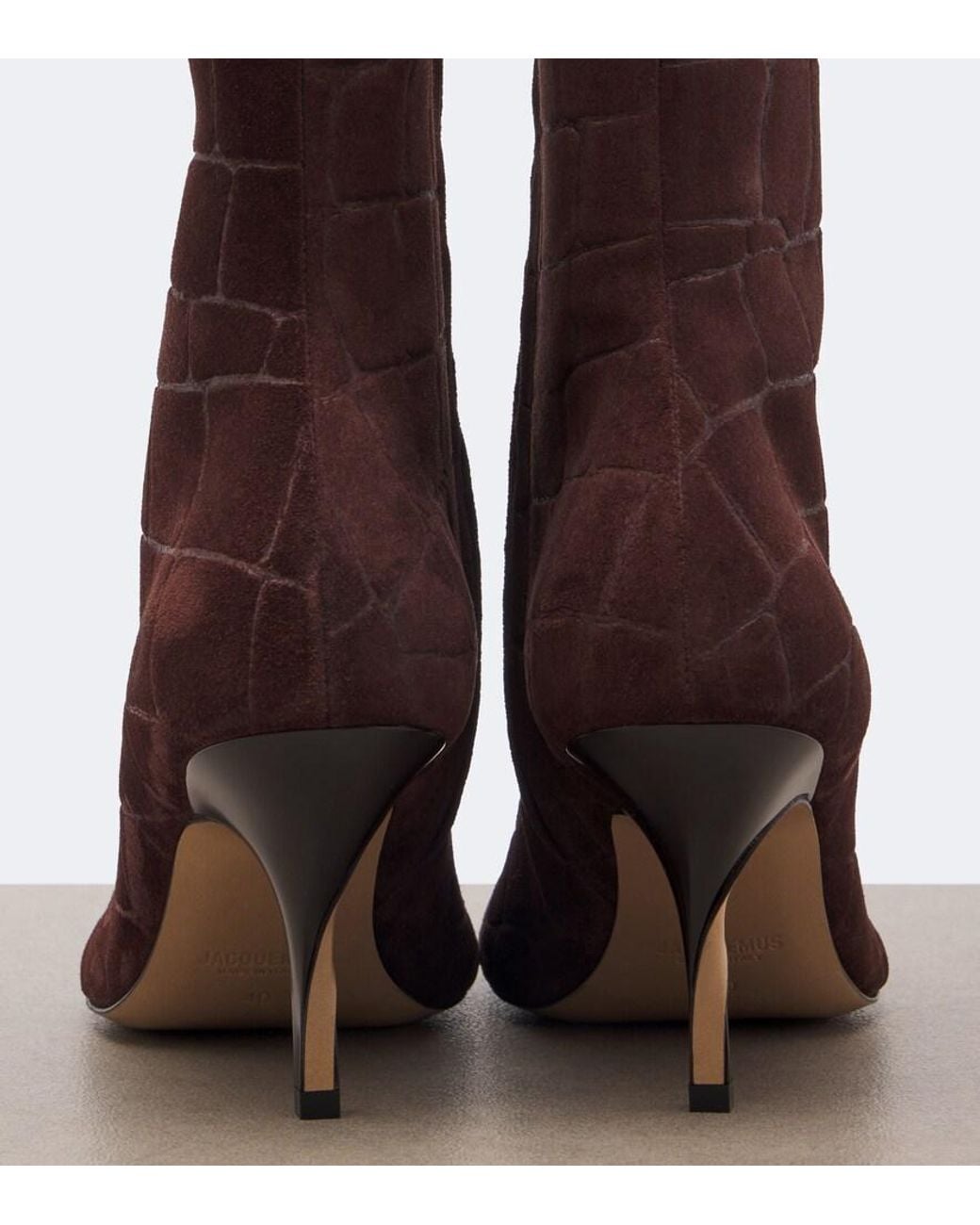 Jacquemus Brown Collant Croc-Effect Suede Ankle Boots