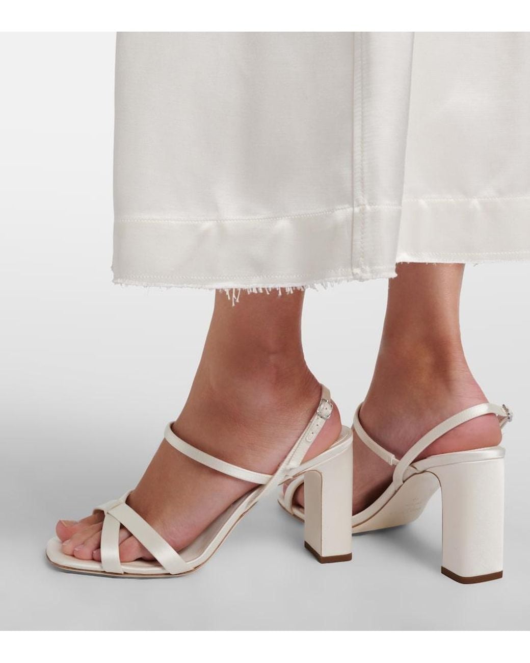 Jimmy Choo White Elsy Satin Slingback Sandals