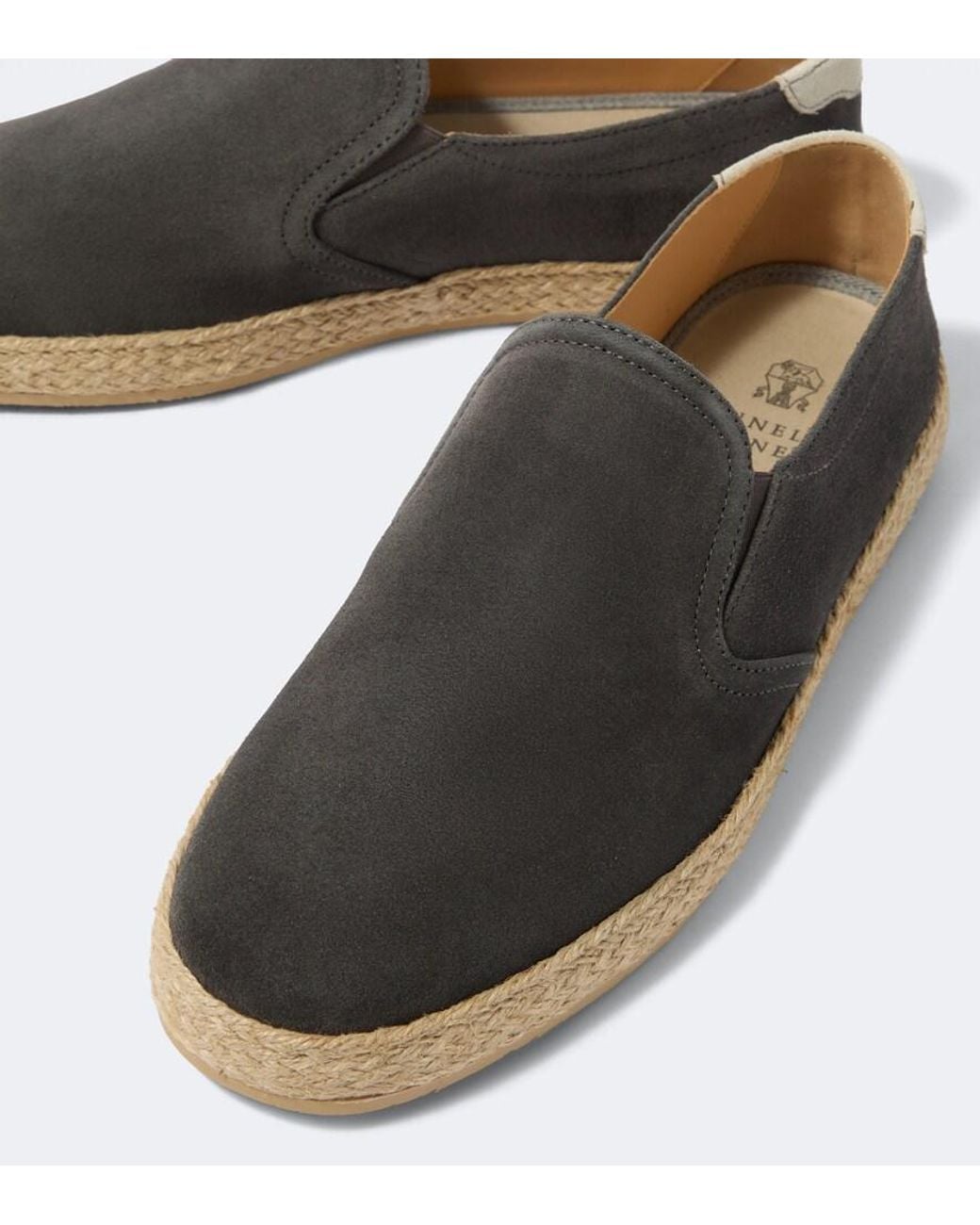 Brunello Cucinelli Brown Jute-Trimmed Suede Slip-On Shoes for men