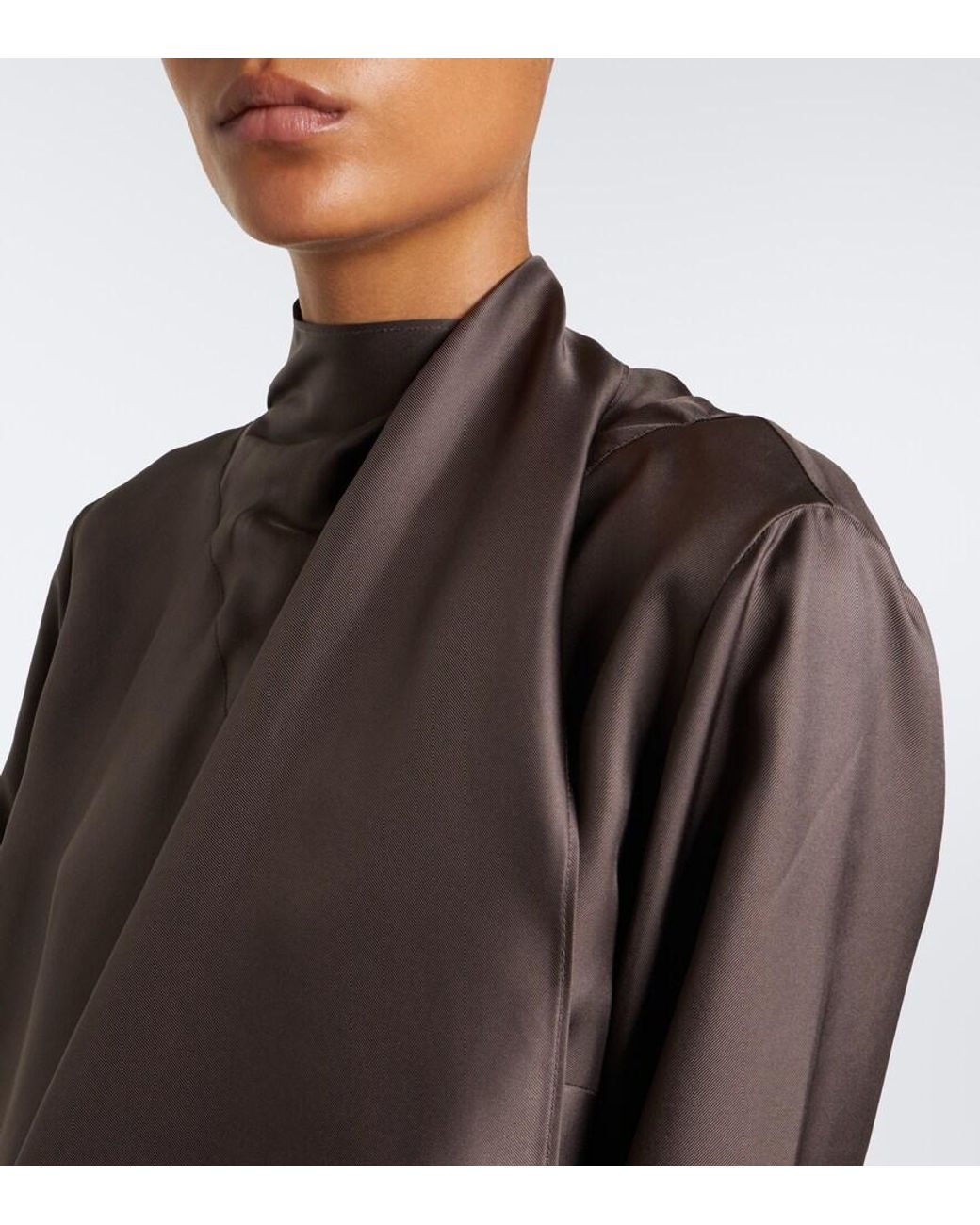 Loulou de Saison Brown Gala Scarf-Detail Silk Blouse