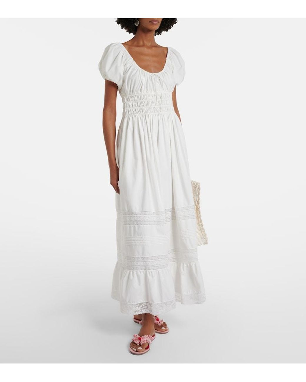 Faithfull The Brand White Elbie Lace-Trimmed Cotton Maxi Dress
