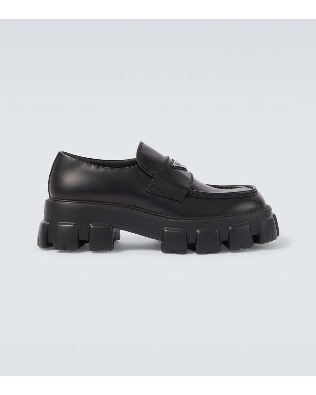 Prada Black Logo Leather Platform Loafers for men