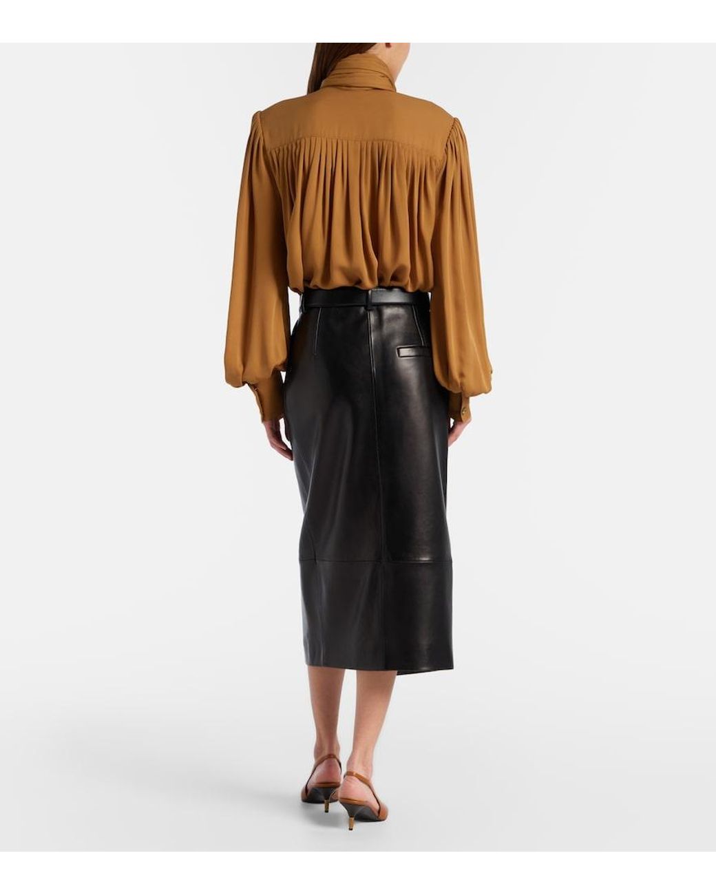 Khaite Black Anden Leather Midi Skirt