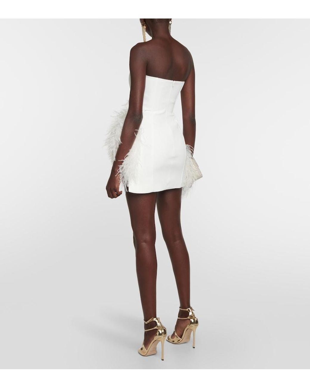 David Koma White Bridal Feather-Trimmed Cady Minidress
