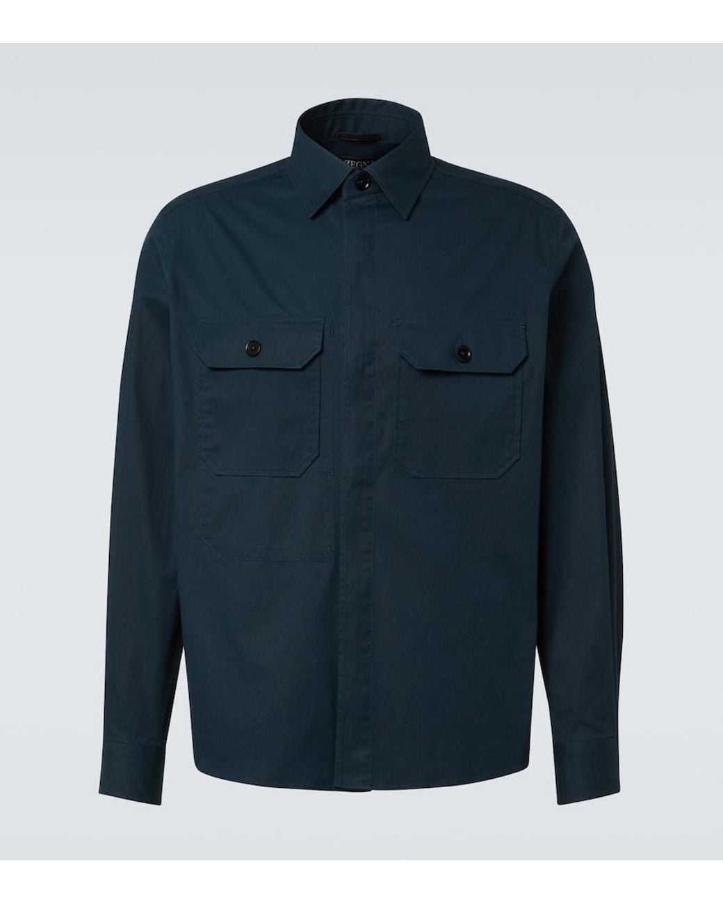 Zegna Blue Cotton-Blend Overshirt for men
