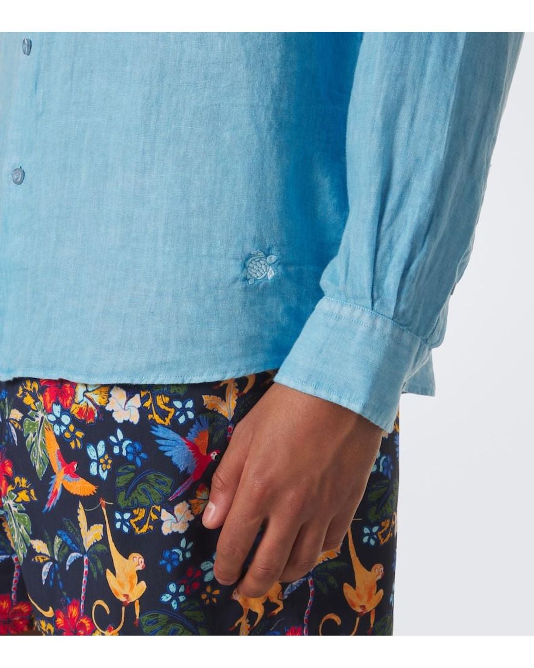 Vilebrequin Blue Caroubis Linen Shirt for men