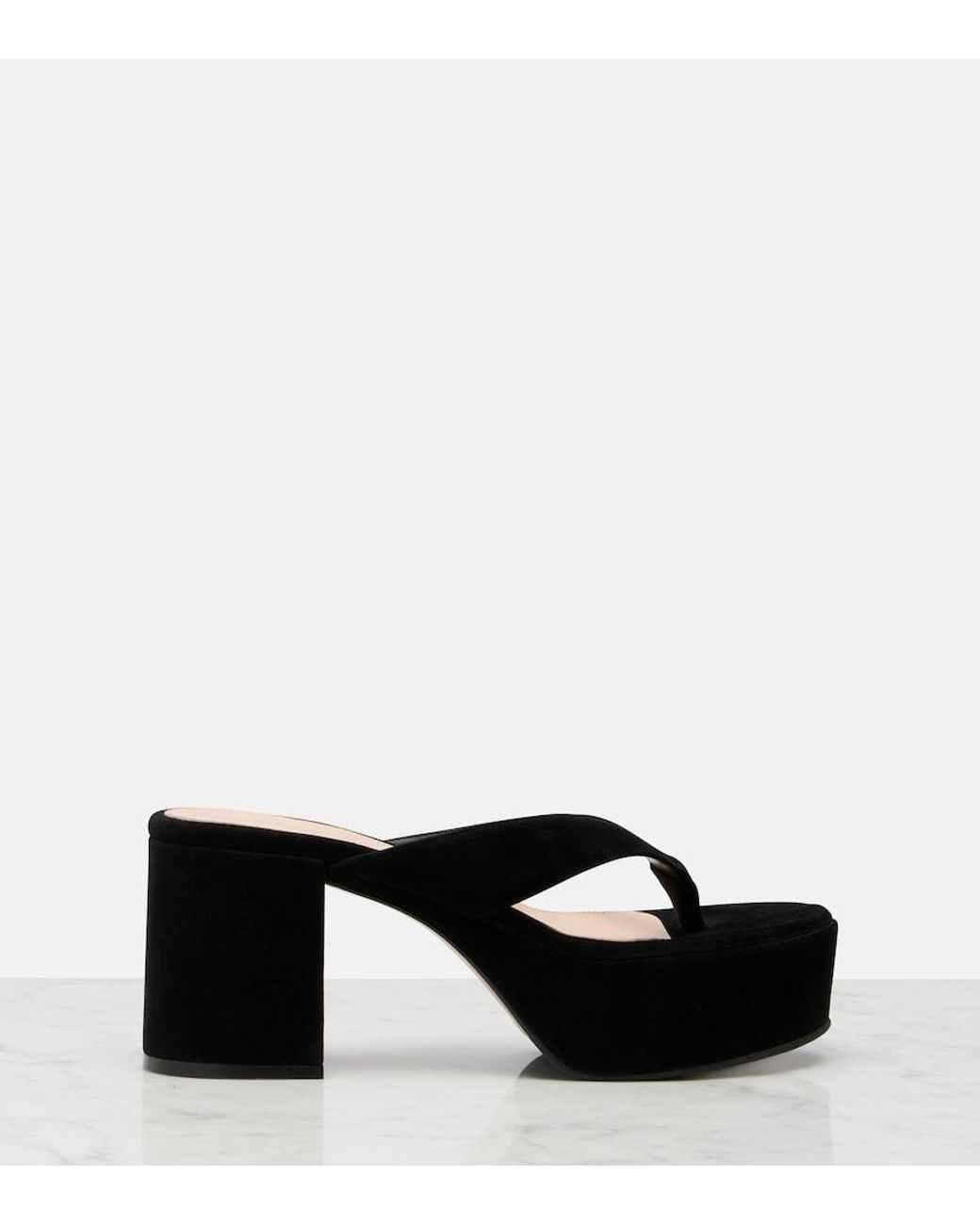 Gianvito Rossi Black Suede Platform Thong Sandals
