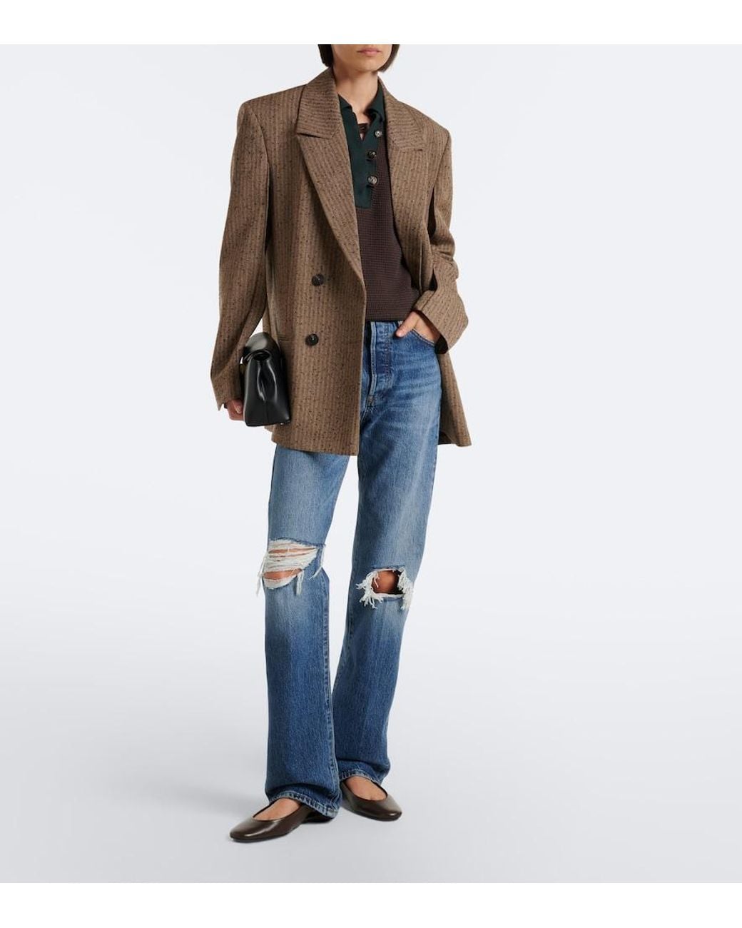 FRAME Blue The Vertical Distressed Straight Jeans