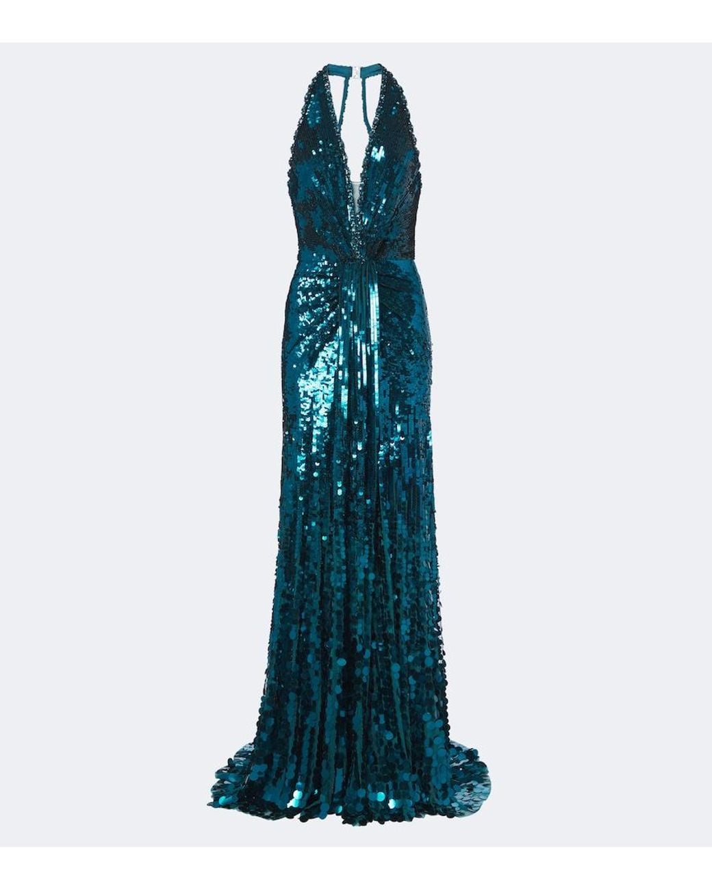 Jenny Packham Blue Lisette Sequined Halterneck Gown