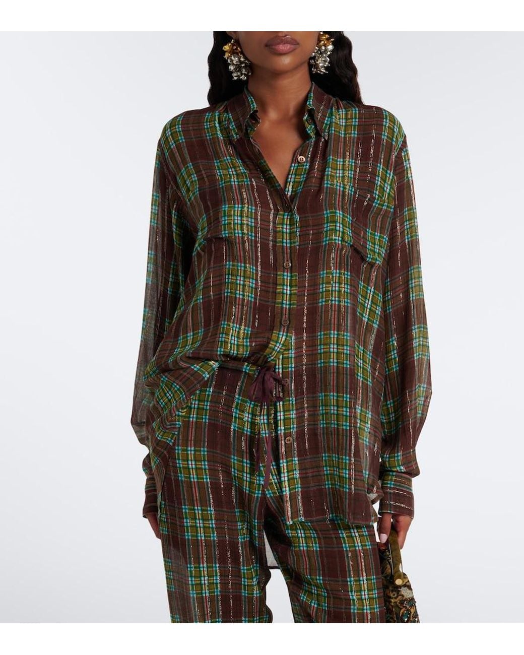 Dries Van Noten Green Checked Shirt