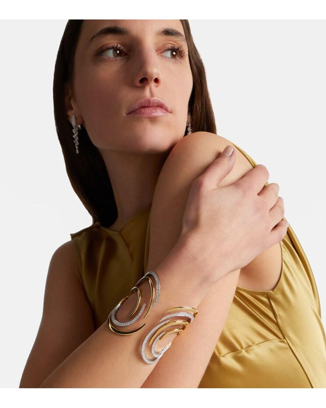 YEPREM Metallic Golden Strada 18Kt And Cuff Bracelet With Diamonds