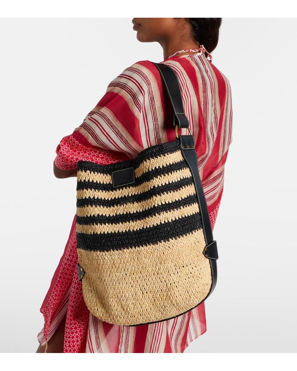Isabel Marant Black Bayia Striped Raffia Shoulder Bag