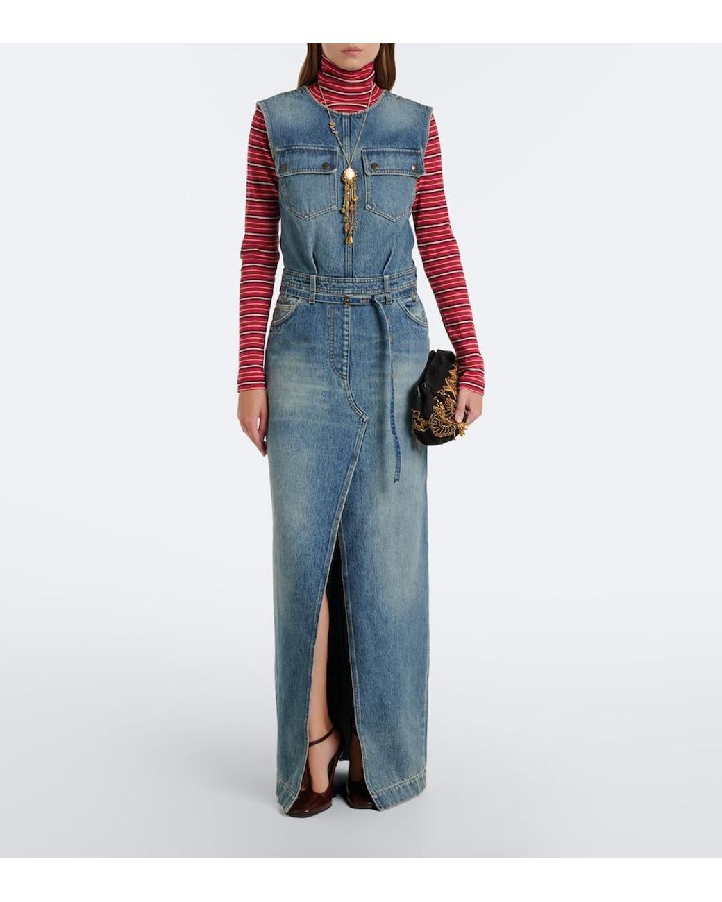 Dries Van Noten Blue Denim Faded Maxi Dress