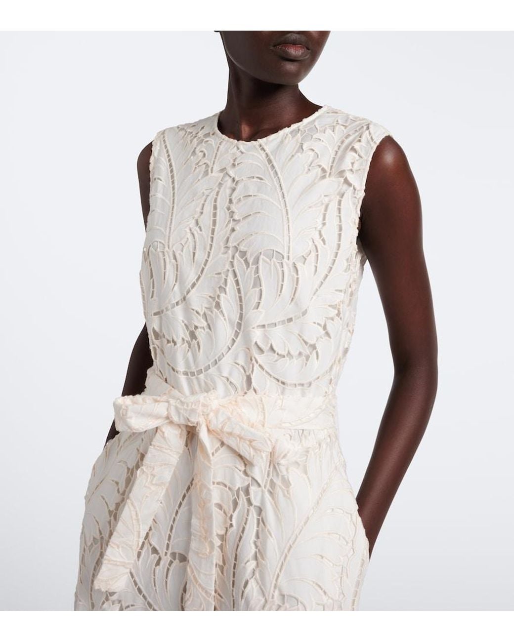 Etro White Belted Giupure Lace Cotton Maxi Dress