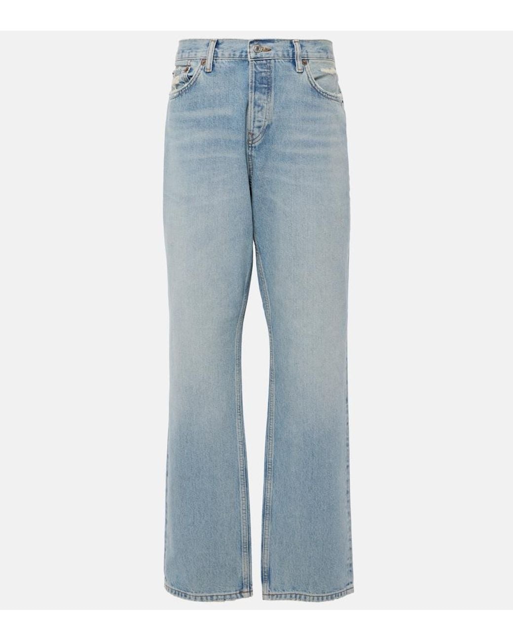 Re/done Blue Easy Mid-Rise Straight Jeans