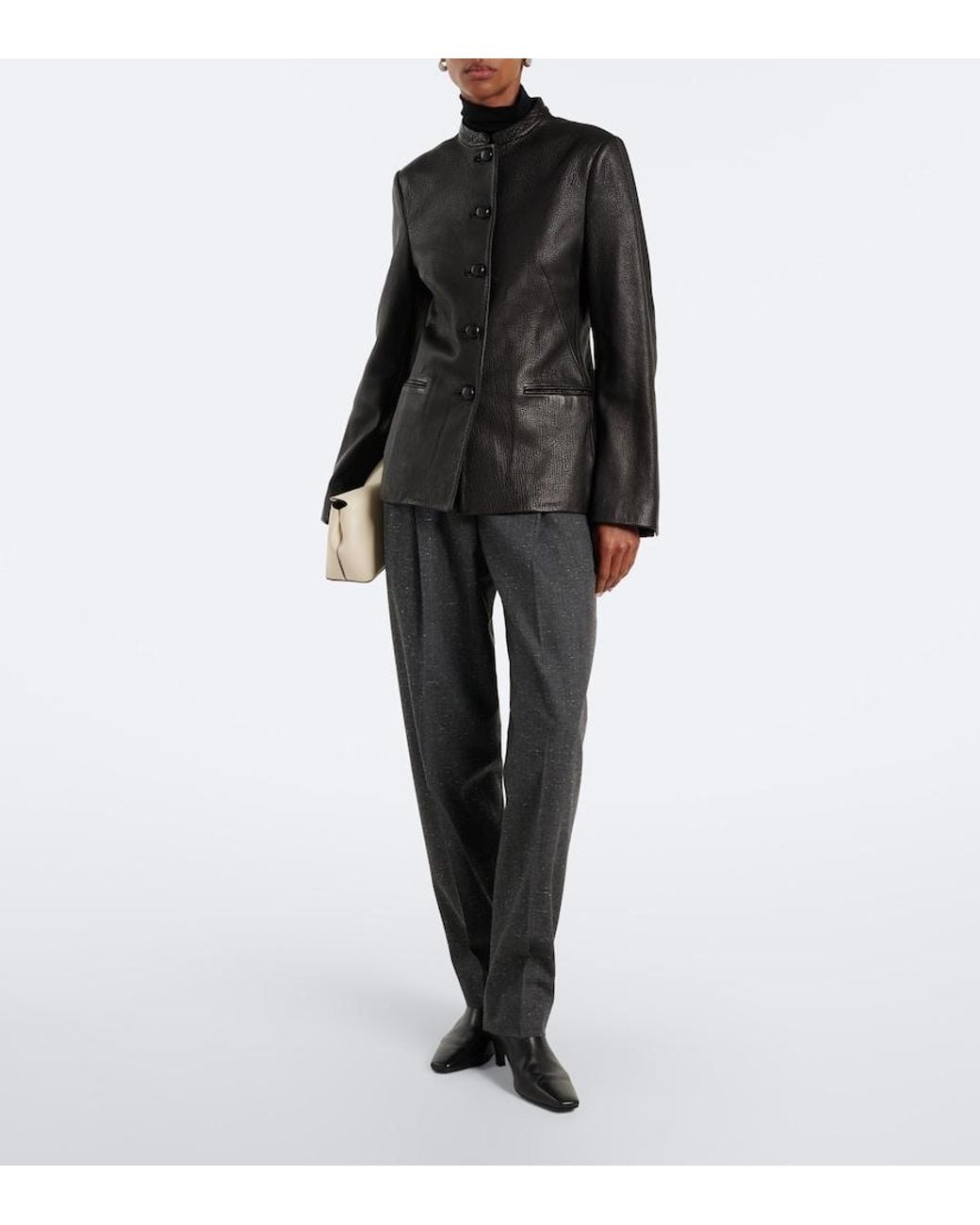 Rohe Gray Daria Pleated Wool-Blend Straight Pants