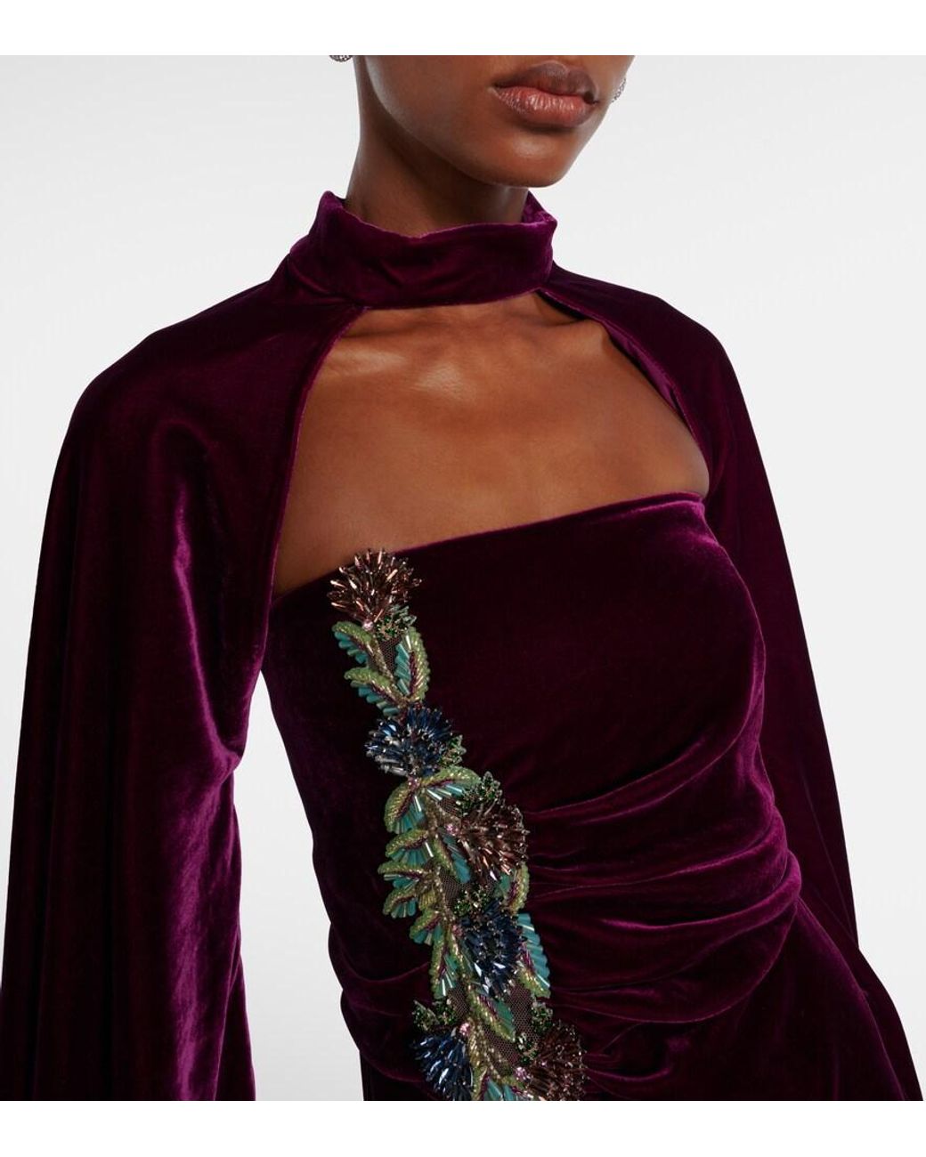 Costarellos Red Embellished Strapless Gown