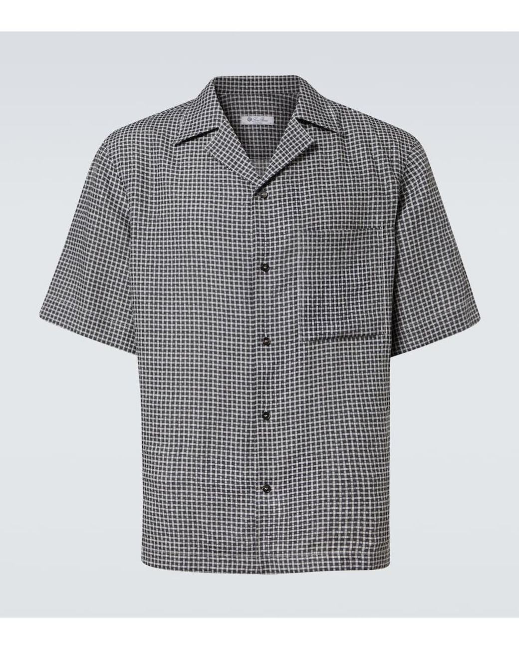 Loro Piana Gray Checked Linen Shirt for men