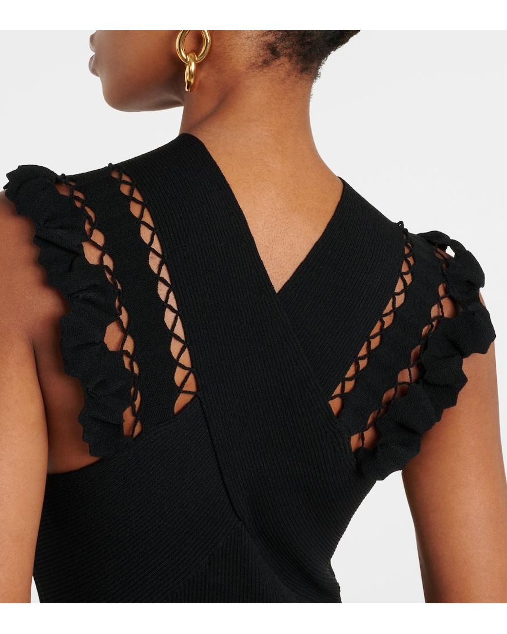 Ulla Johnson Black Fiora Ribbed-Knit Midi Dress