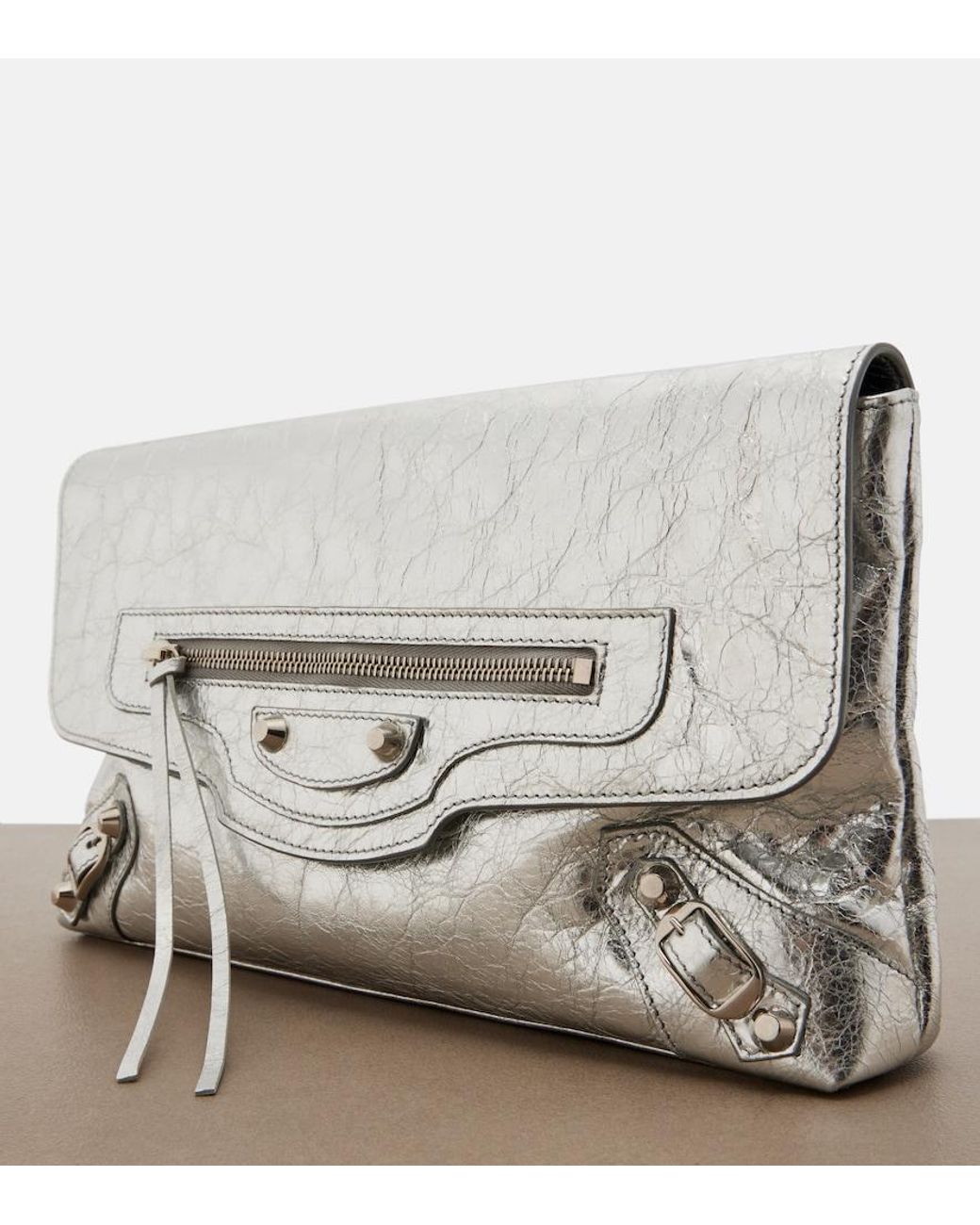 Balenciaga Gray Le City Metallic Leather Clutch