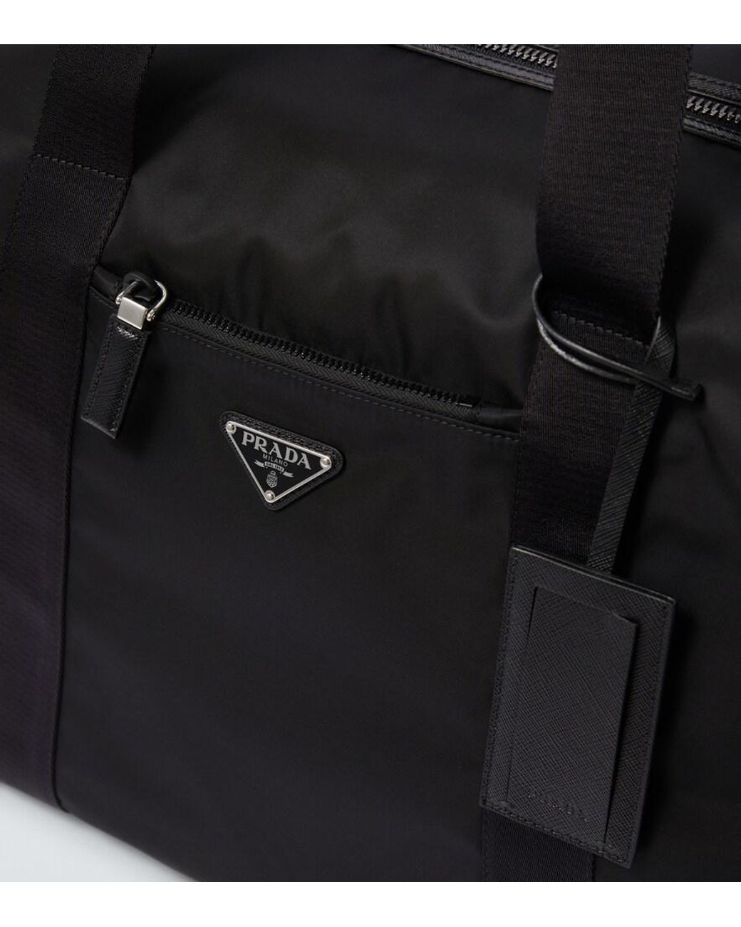 Prada Black Re-Nylon Leather-Trimmed Duffel Bag for men