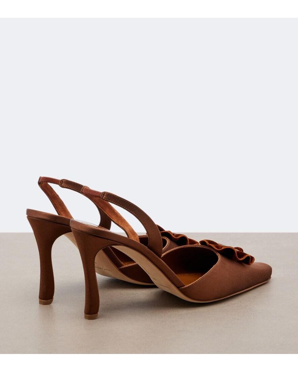 Manolo Blahnik Brown Caulosli Satin Slingback Pumps