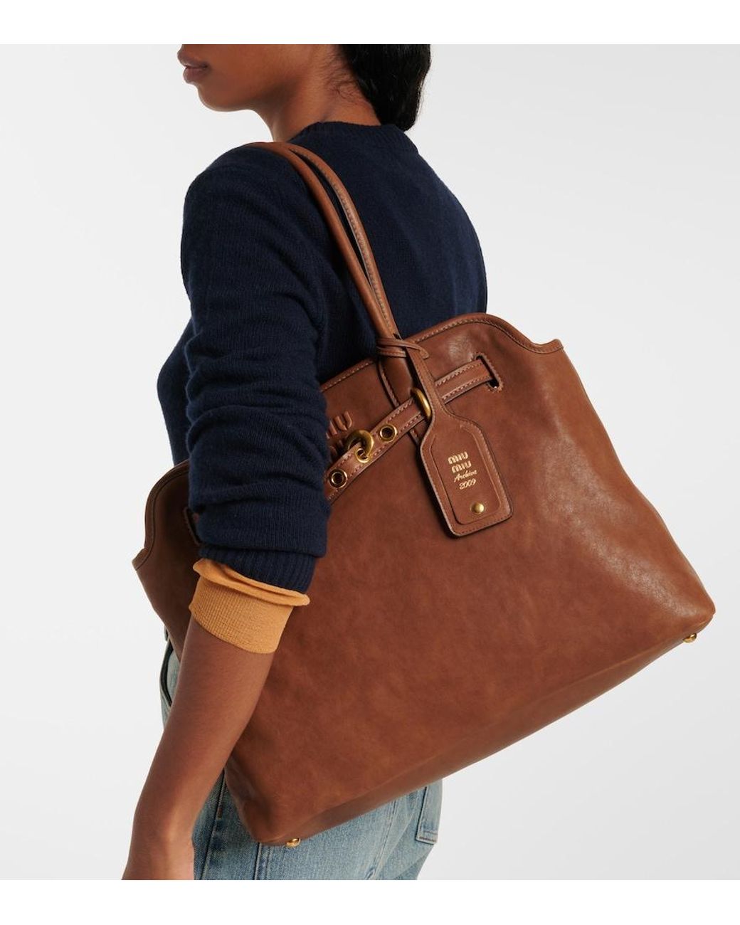 Miu Miu Brown Aventure Medium Leather Tote Bag