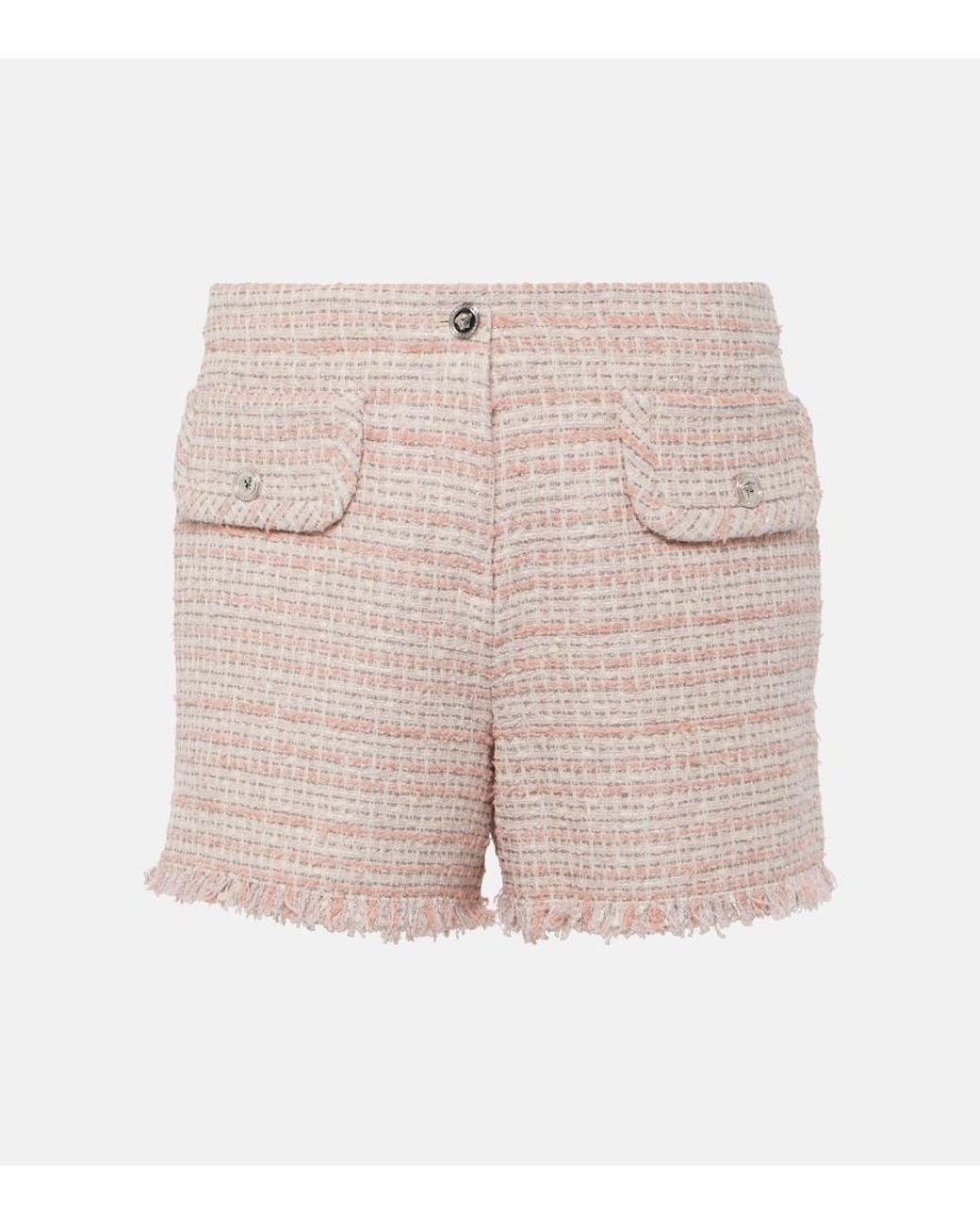 Versace Pink Fringed Tweed Shorts
