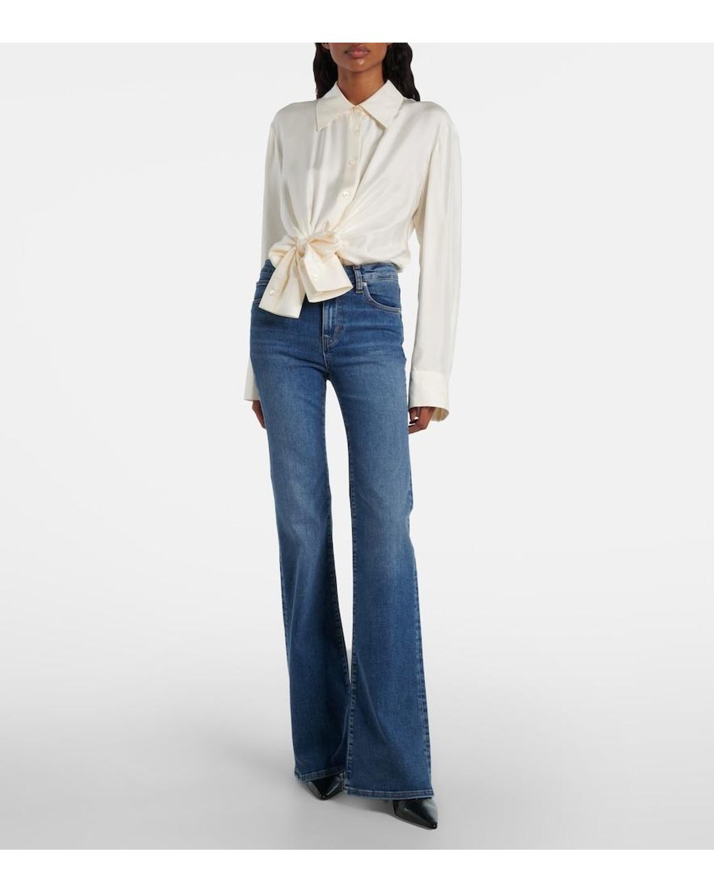 FRAME Blue Icon Long Mid-Rise Flared Jeans