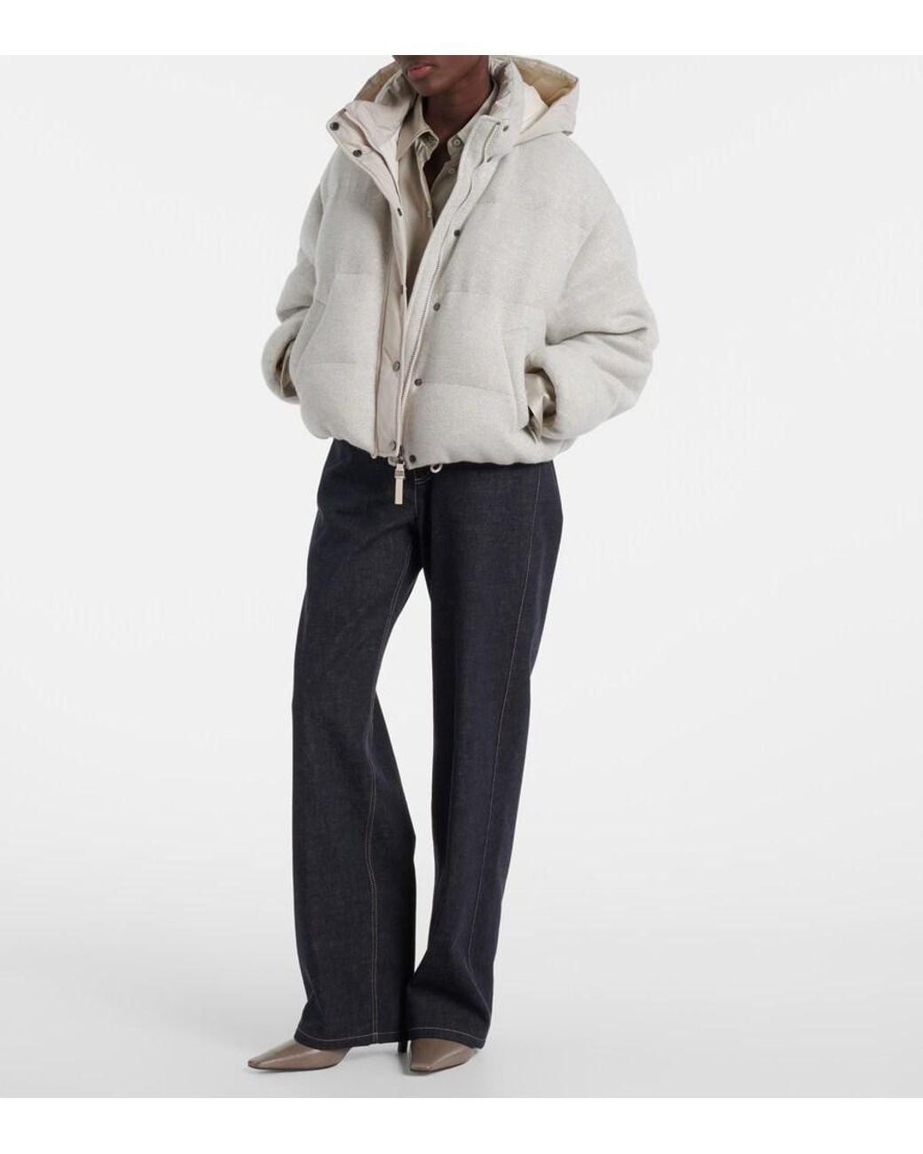 Brunello Cucinelli Gray Cashmere-Blend Down Jacket