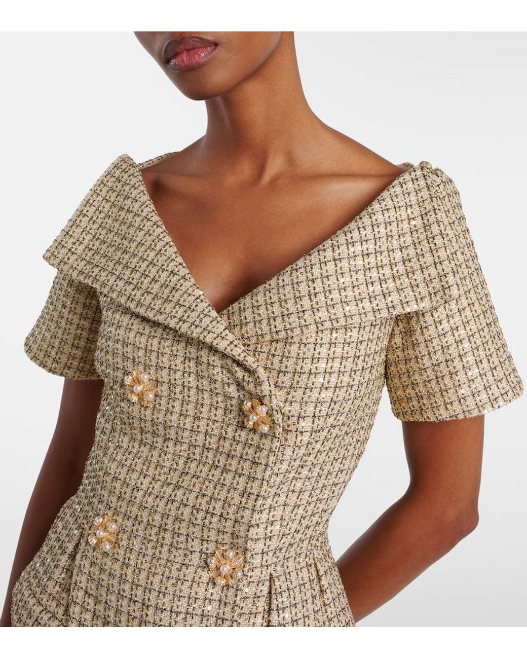 Self-Portrait Natural Off-Shoulder Boucle Minidress