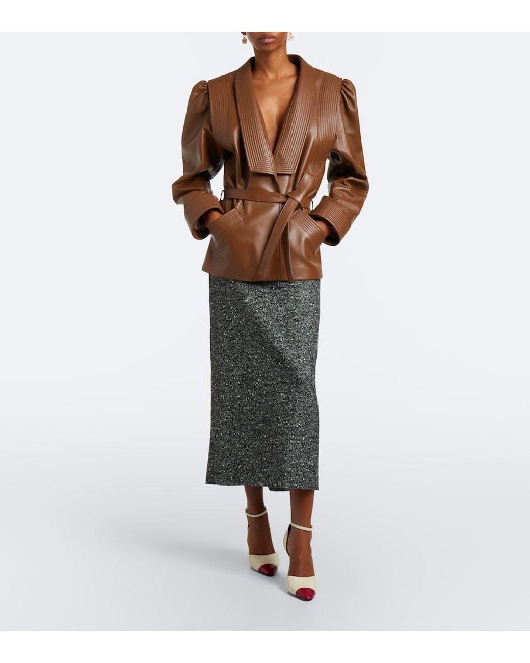 Valentino Garavani Brown Belted Leather Jacket