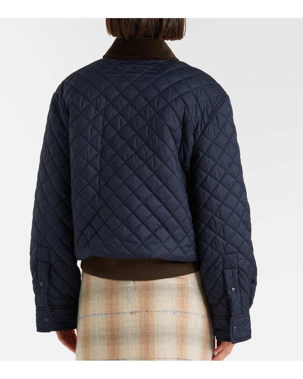 Loewe Blue Contrast-Collar Logo-Patch Quilted Jacket